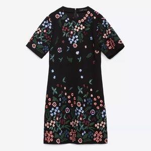 Zara Black Flower Embroidered Dress. Size M.